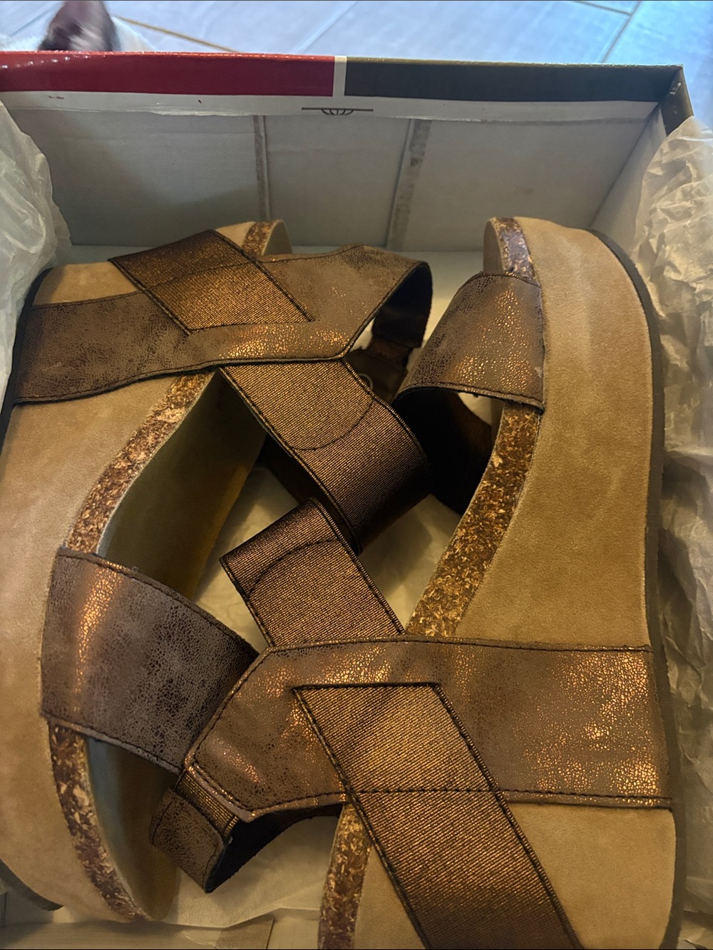 Women's Metallic Bronze Platform Sandals - Comfort Wedge